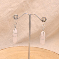 Natural Rose Quartz Wire Wrapped Point Crystal Earrings for Women Reiki Energy Healing Natural Rose Quartz