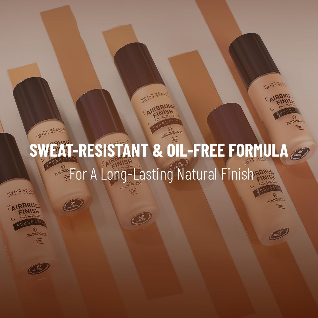 Swiss Beauty Airbrush Finish Lightweight Foundation | Full Coverage Blendable Foundation For Face Makeup |With Benefits Of Hyaluronic Acid, Aloevera And Vitamin E | 30Ml | Shade- Caramel Beige