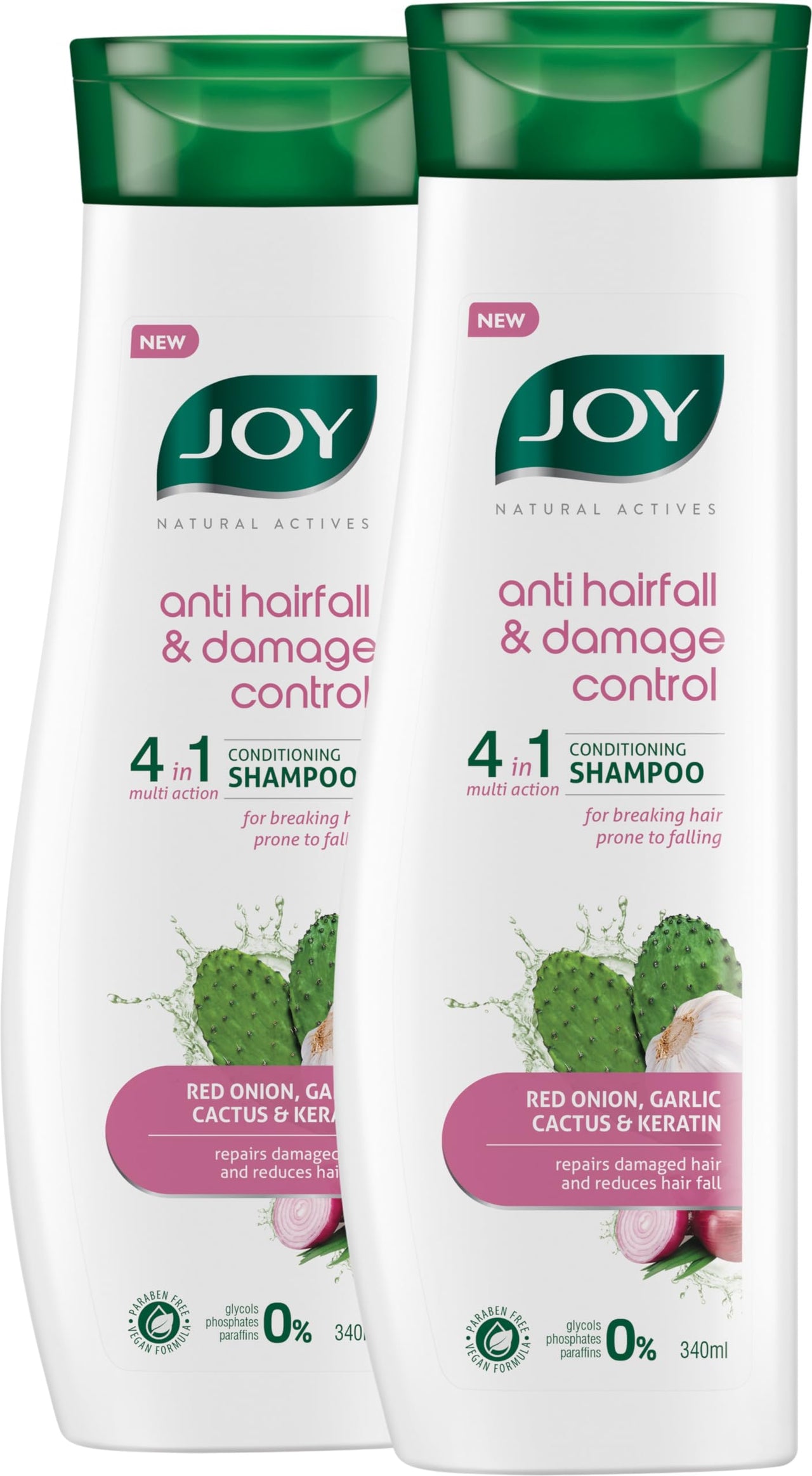 Joy Red Onion Shampoo for Hair Fall Control (340ml x 2) | 4 in 1 Conditioning Shampoo that Strengthens Hair, Reduces Hair Fall & Repairs Damaged Hair | Sulphate & Paraben Free Value Combo Pack