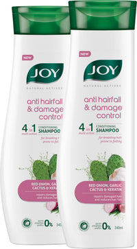 Joy Red Onion Shampoo for Hair Fall Control (340ml x 2) | 4 in 1 Conditioning Shampoo that Strengthens Hair, Reduces Hair Fall & Repairs Damaged Hair | Sulphate & Paraben Free Value Combo Pack