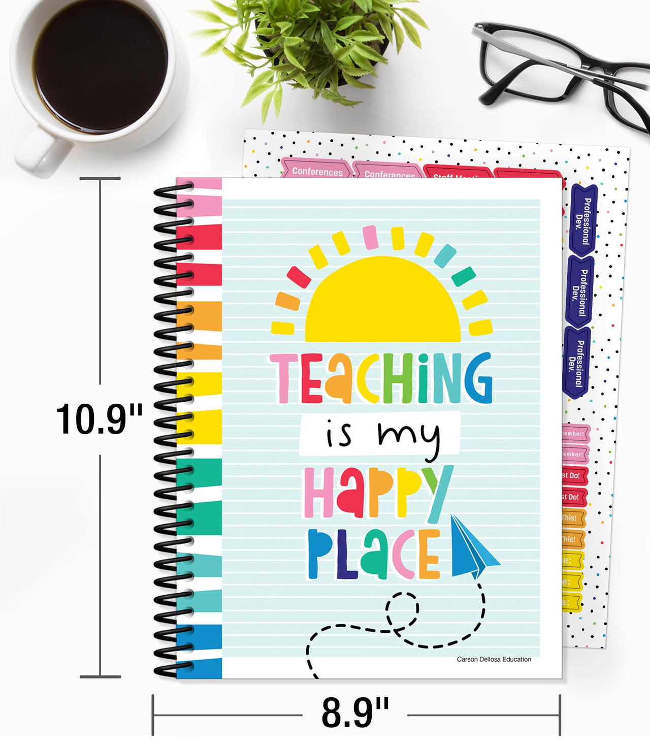 Carson Dellosa Happy Place Teacher Lesson Planner With Stickers, 8" x 11" Undated for Classroom Organization and Boho Rainbow Décor