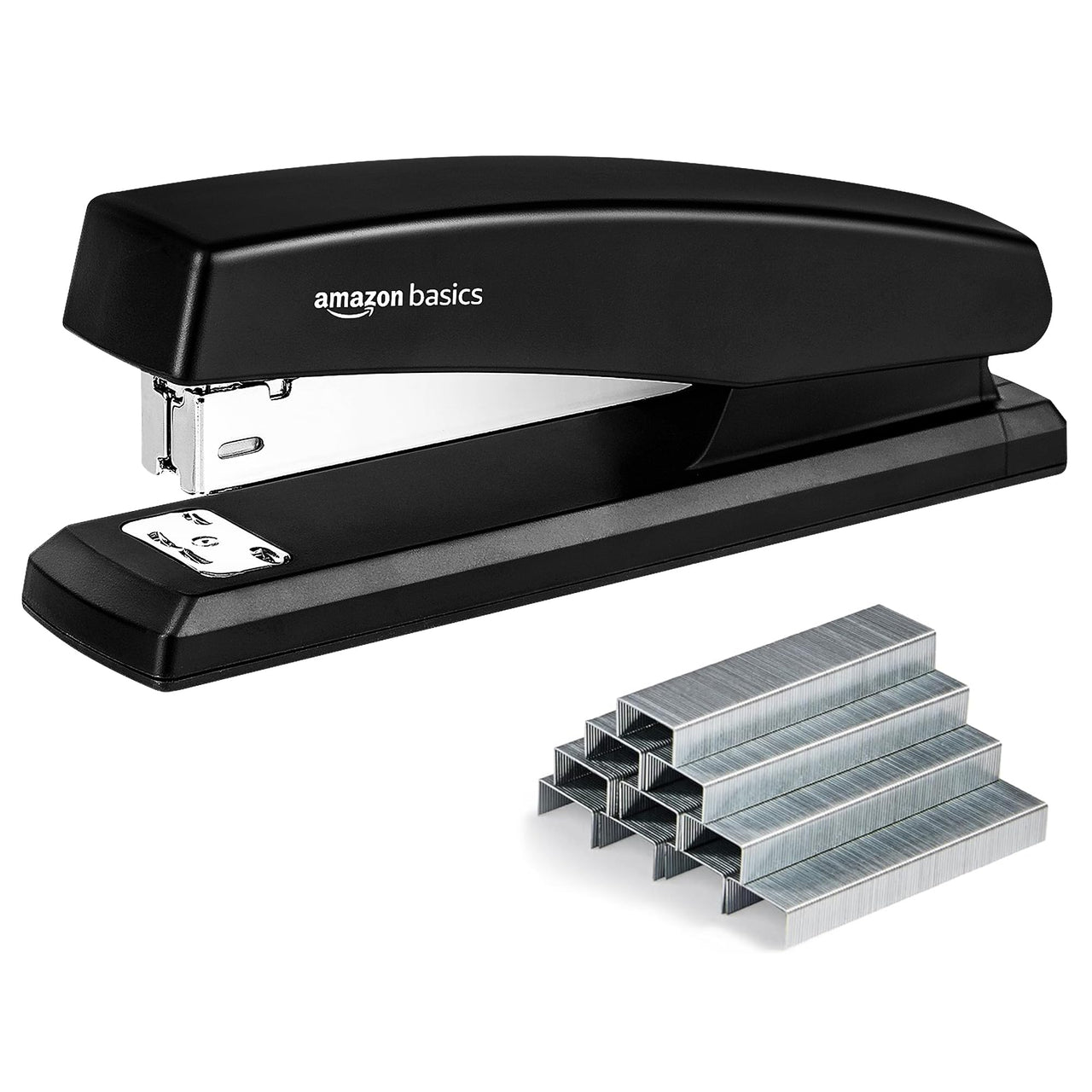 Basics Stapler with 1000 Staples, Office Stapler, 25 Sheet Capacity, Non-Slip, Black 1-Pack