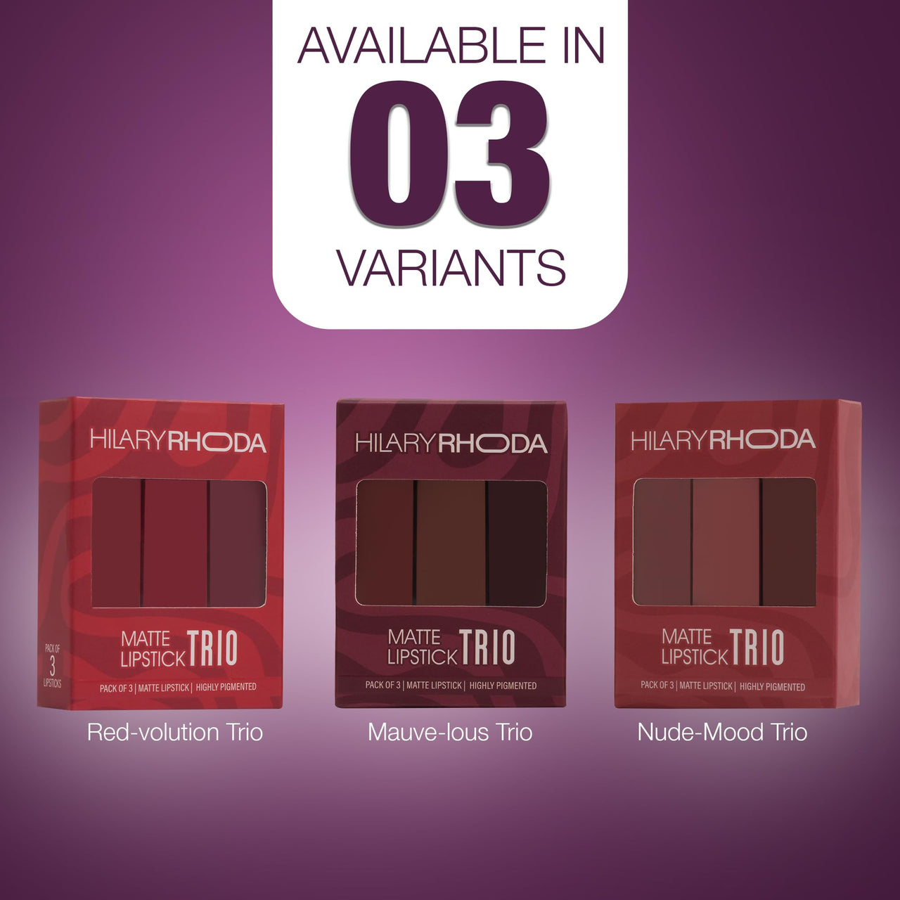 Hilary Rhoda Matte Trio Lipstick | Matte Finish & Long Lasting Lipstick | Pack of 3 Lipsticks | Highly Pigmented & Glides Smoothly | Vegan & Cruelty-Free - (Red-volution Trio, 3g x 3U)