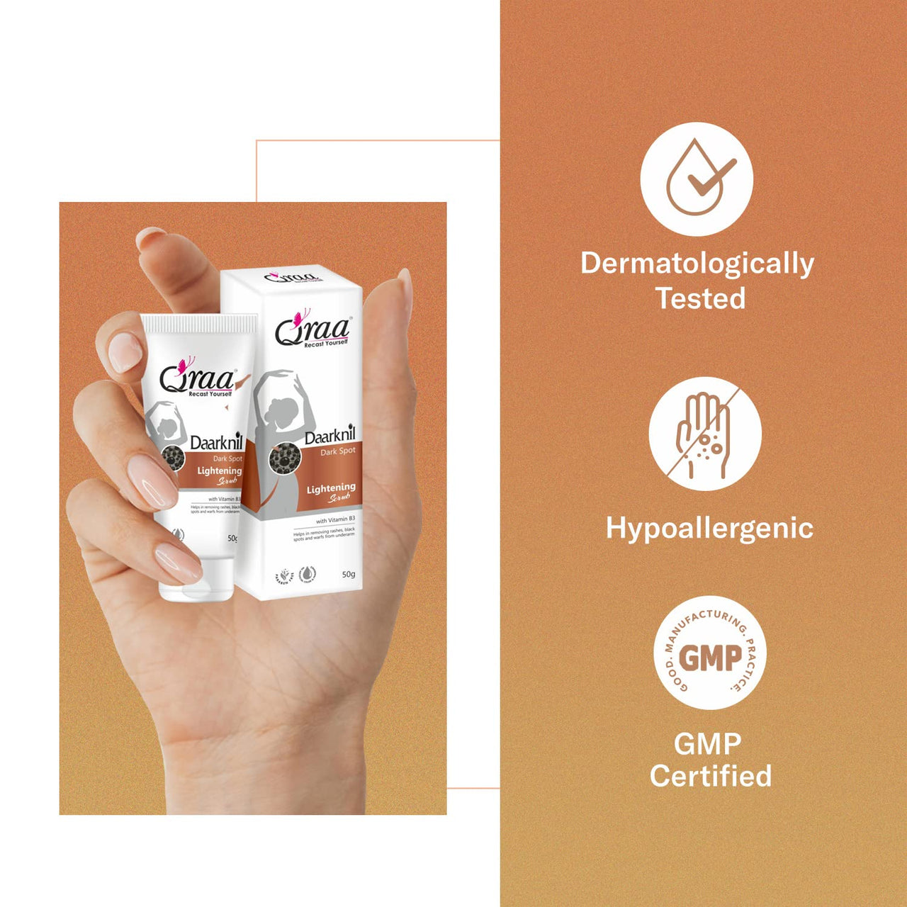 Qraa Daarknil Polisher for Intimate Lightening/Dark Spots/Uneven Tone | For Dark Underarms, Neck, Knees, Elbows and Inner Thigh (30GM)