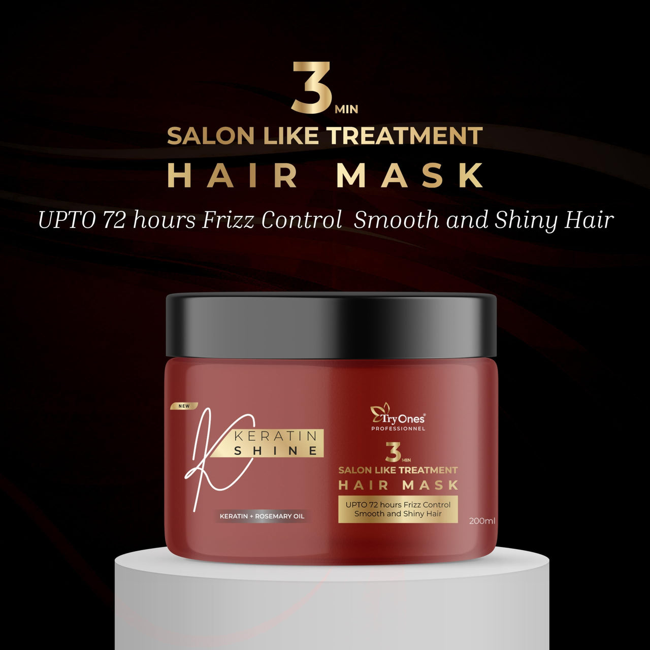 TryOnes Keratin and Rosemary Oil Hair Mask for Deep Conditioning and Frizz Control Salon Like Treatment for Smooth and Shiny Hair Up to 72 Hour Frizz Control for Dry and Damaged Hair - 200ml