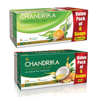 Chandrika Glycerine Soap Pack of 6, 125g each And Ayurvedic Handmade Soap, 125g (Pack of 6)