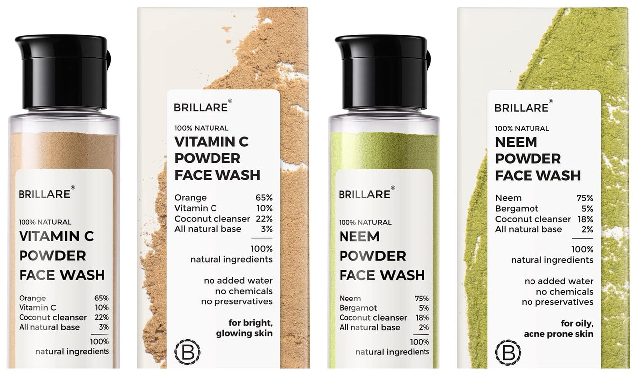 Brillare Neem Face Wash | for Acne & Pimples | with Bergamot for Clear Skin| 30g & Brillare Vitamin C Face Wash| 30g Combo