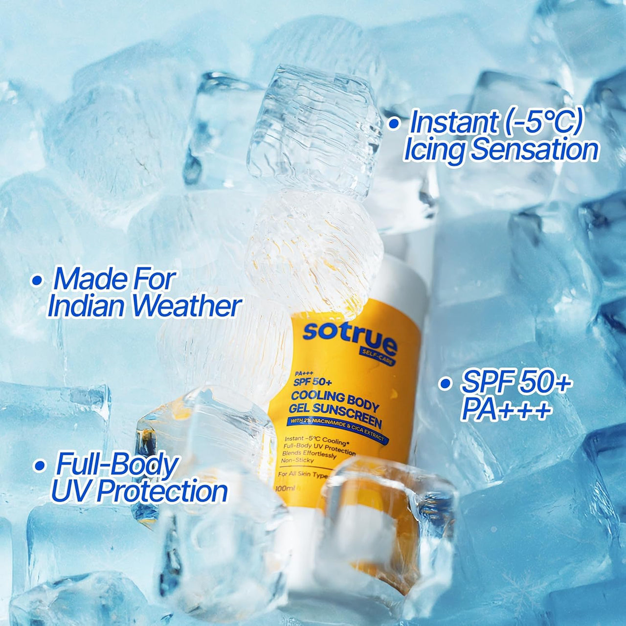 Sotrue Cooling Body Gel Sunscreen with 2% MGA, 100ml | Instant -5°C Cooling with SPF 50+ PA+++ | 2% Niacinamide & Cica | No White Cast | Lightweight & Hydrating | For All Skin Types