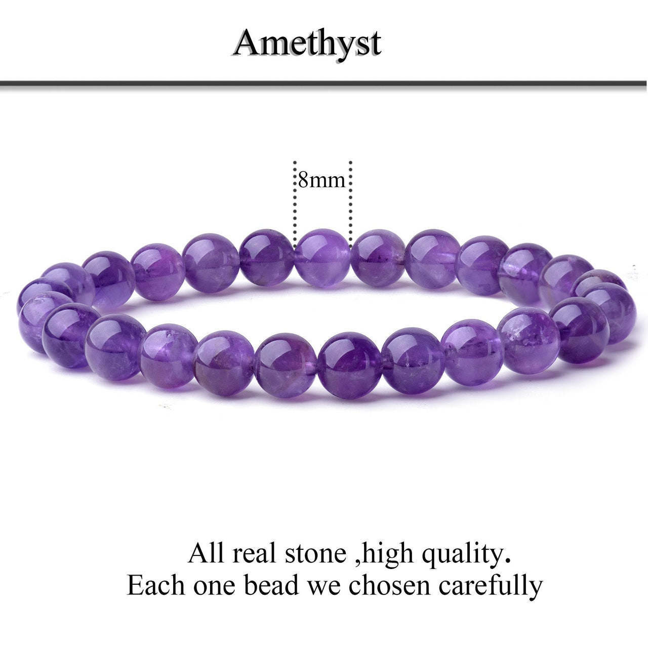 WRCXSTONE Natural 8mm Gorgeous Semi-Precious Gemstones Healing Crystal Stretch Beaded Bracelet Unisex Amethyst