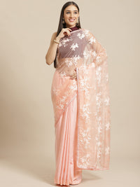 AKHILAM Women's  Organza Net Embroidered Saree With Blouse Piece