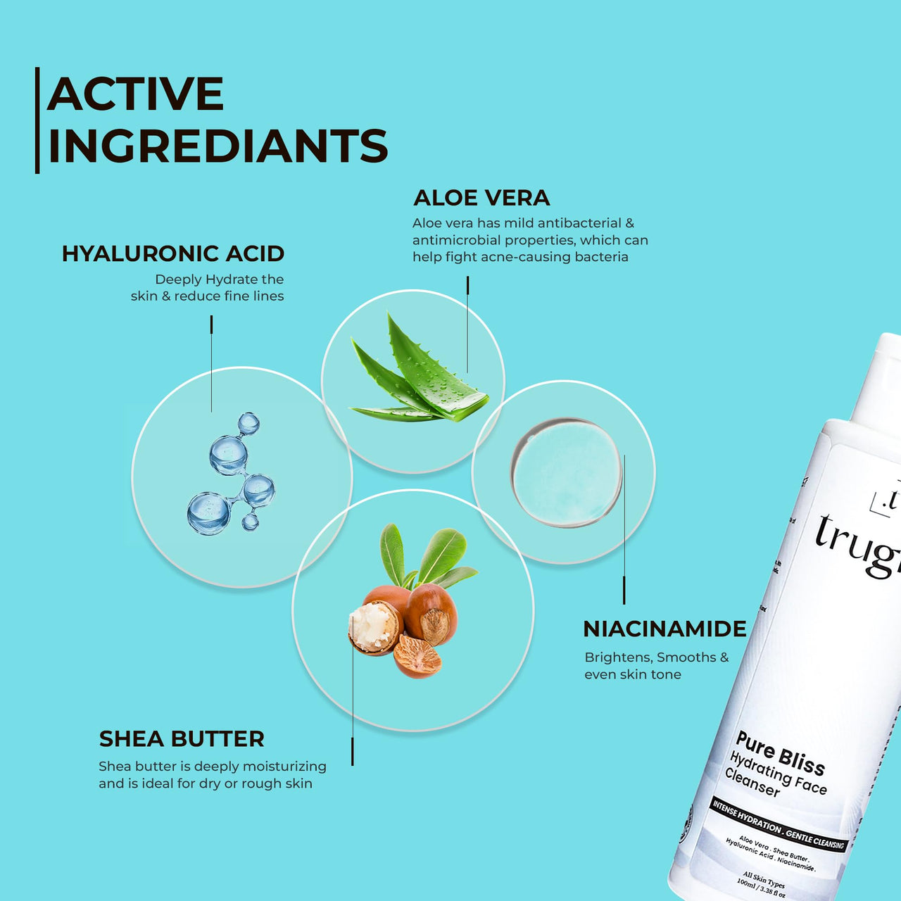 Truglw Daily Face Cleanser, Deeply Hydrates With 2% Niacinamide, Hyaluronic Acid, Aloe Vera, Calms Irritation, Supports Skin Barrier, For Acne-Prone, Dry or Sensitive Skin - 100ml