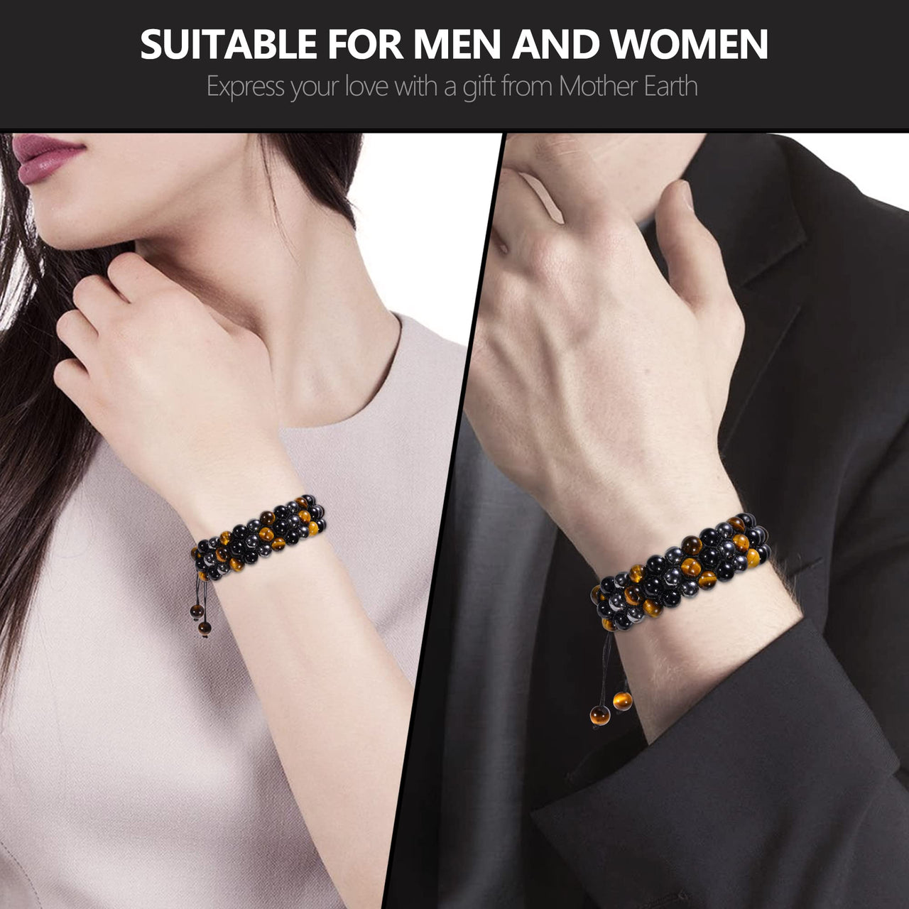 Ckkllws Triple Protection Bracelet,Handmade Bracelets,Bracelet for Women and Men,8mm Natural Tiger Eye Obsidian Hematite Healing Crystal Bracelet,Bring Luck and Prosperity and Happiness (8mm,3 Layer) 8mm,3 Layer