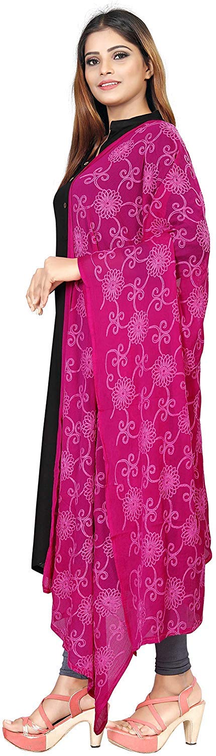 AKSHAR LLC Women's  Designer Pure Chiffon Dupatta with Pure Cotton Thread Embroidery Work