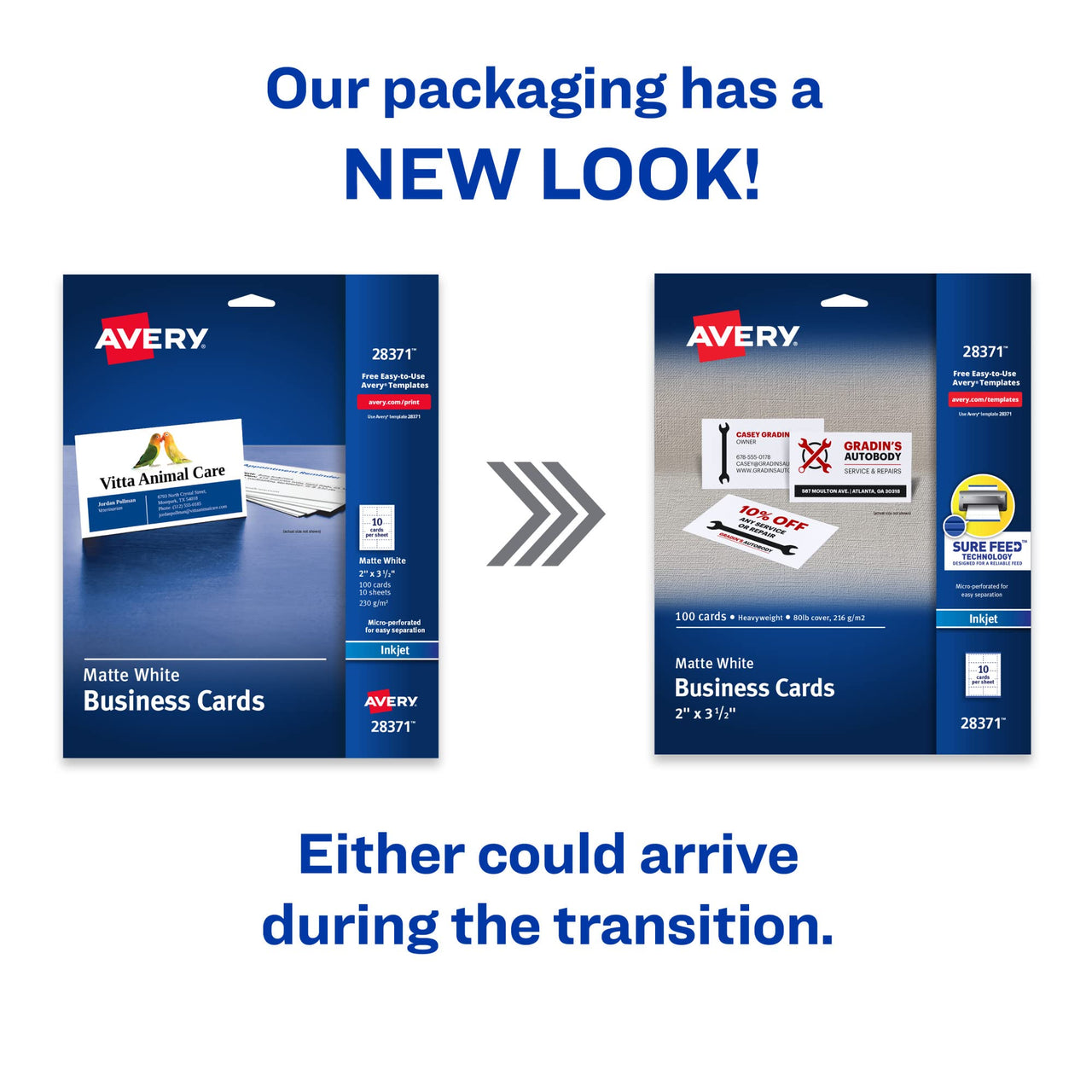 Avery Printable Business Cards with Sure Feed Technology, 2" x 3.5", White, 100 Blank Cards for Inkjet Printers (28371)