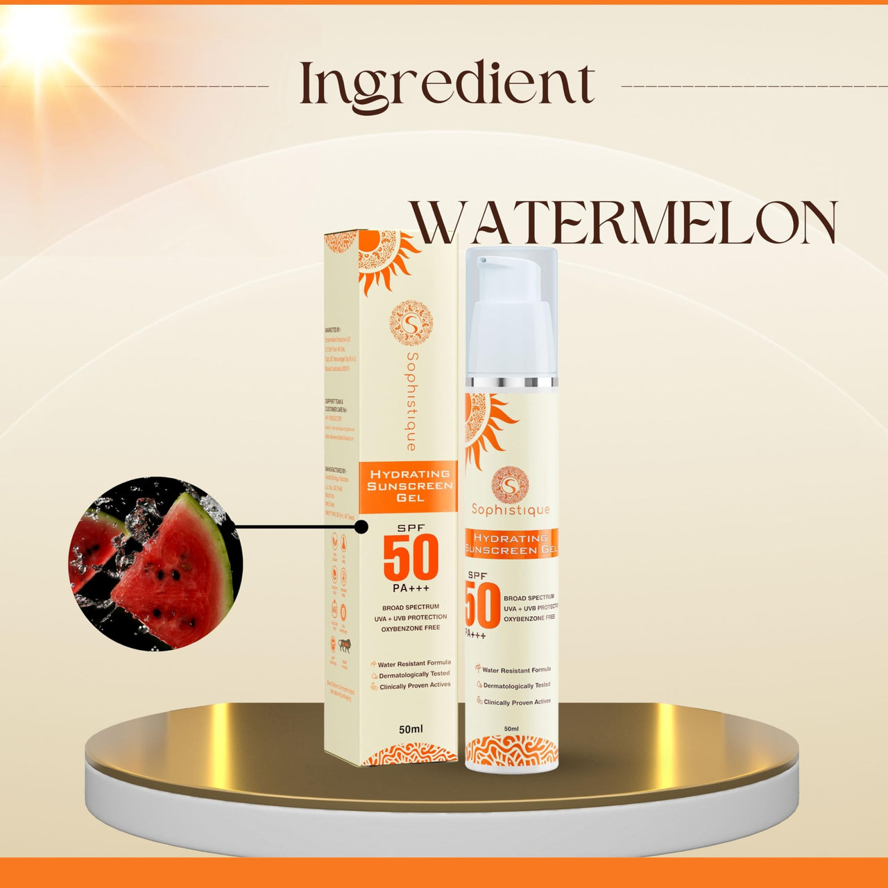 SOPHISTIQUE Hydrating Sunscreen Gel SPF 50 PA+++ for Oily Skin, UVA+UVB Protection, Oxybenzone Free, Water Resistant, Dermatologically Tested, Sunscreen SPF50 for Dry & Combination Skin, 50 m, Pack of 1