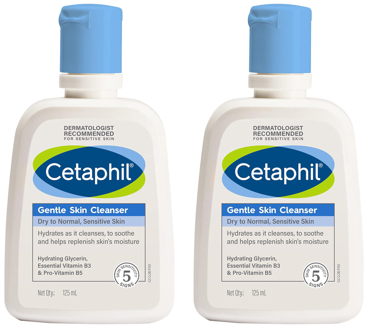 Cetaphil Face Wash Gentle Skin Cleanser for Dry to Normal, Sensitive Skin, 125 ml Hydrating Face Wash with Niacinamide, Vitamin B5 (Pack of 2)