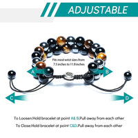 Triple Crystal Protection Bracelet, Handmade Bracelets, Obsidian Tiger Eye and Hematite Stone 10mm Bracelets for Men Women, Healing Crystal Bracelets, Natural Stone Beaded Bracelets Bring Luck 10mm Yellow Tiger Eye