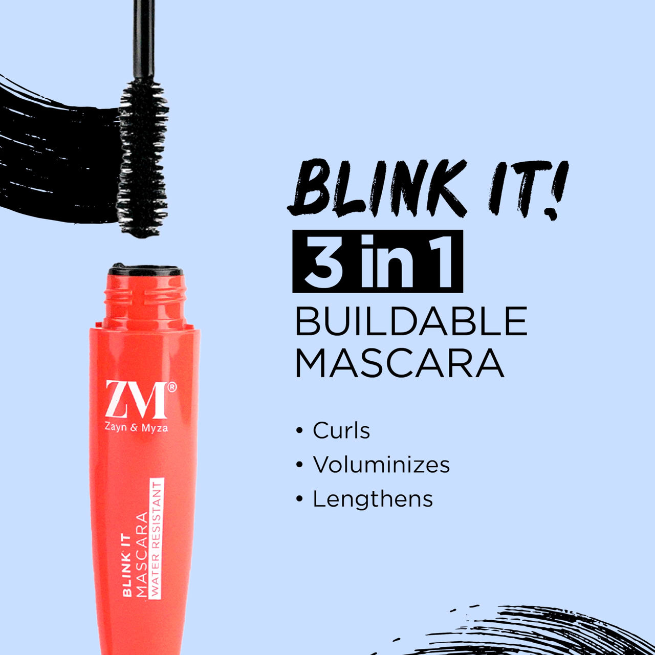 ZM Zayn & Myza Eye Makeup Combo | Wow Brow Eyebrow Pencil (Deep Brown), Blink It Mascara & Gel Kajal (Black) | Waterproof and Smudge proof (3 Items in the set)