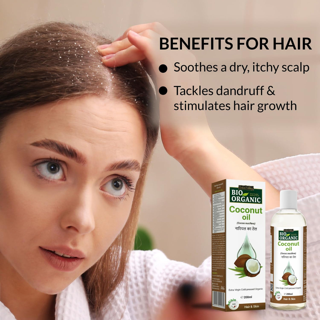 INDUS VALLEY Bio Organic Extra Virgin Organic Coconut Oil For Hair And Skin Care - (200ml)