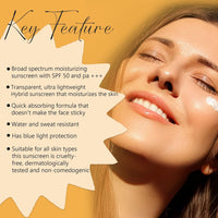 Glamveda Hybrid Sunscreen Lotion Spf 50 PA+++ for Moisturize & Protect | Transparent & Ultra-lightweight Sunscreen | Non-Greasy, Quick-Absorbing | Zero White Cast | For Women & Men | 60ml