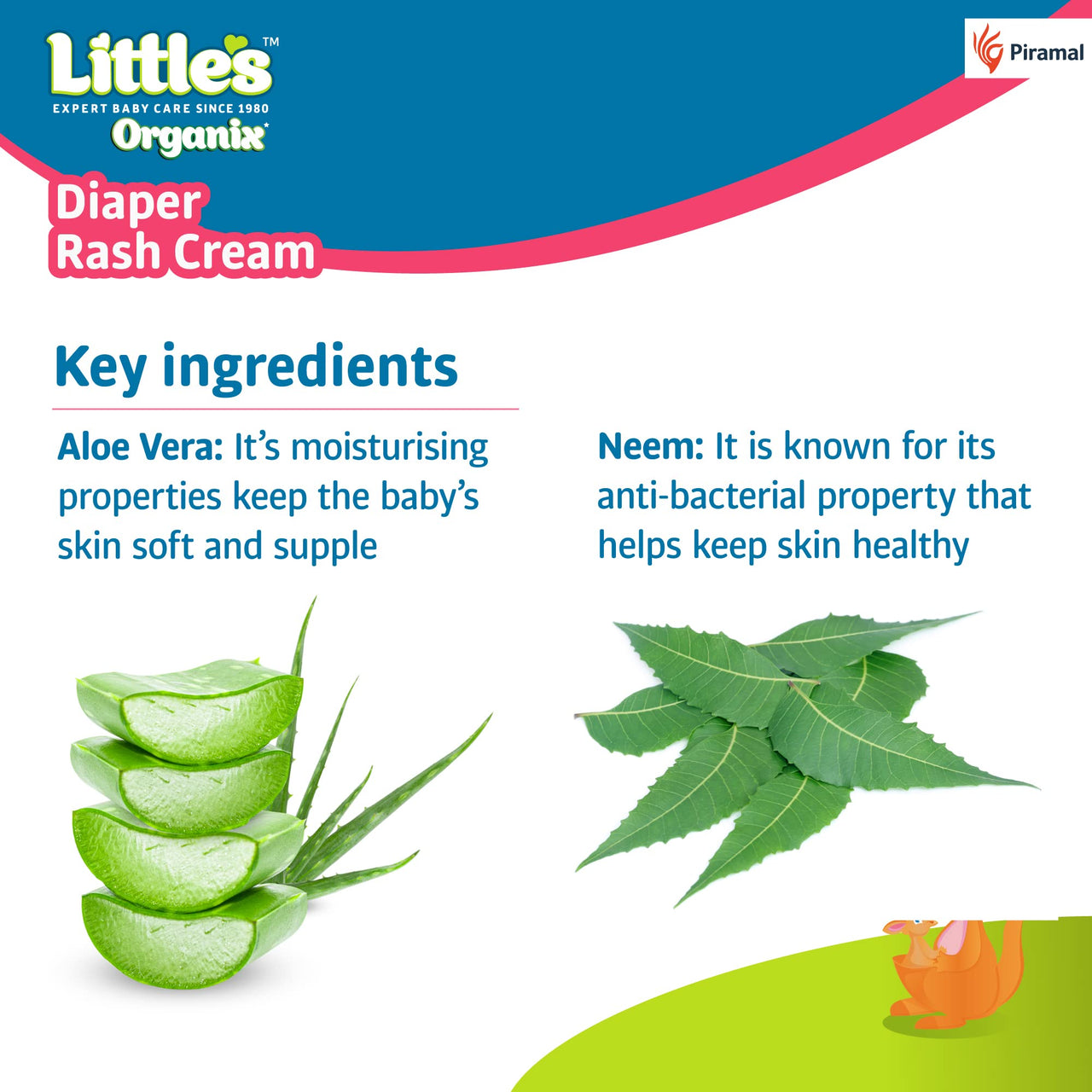 Little's Organix Diaper Rash Cream (50 g - Tube with Monocarton), with Organic Ingredients (Aloe Vera and Neem extract),White