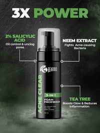 Beardo Acne Clear Foam Face Wash, 100ml | 3-in-1 Face Wash for Acne and Pimples | Anti Acne Face Wash for Men | 2% Salicylic Acid for Acne Prone Skin