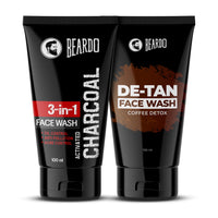 Beardo DETAN & CHARCOAL Face Wash for Men (100ml x 2) | Facewash Combo that Removes Dirt & Reduces Tan | Goodness of Activated Charcoal & Coffee along with Aloe Vera provides Moisturization to Men's Skin