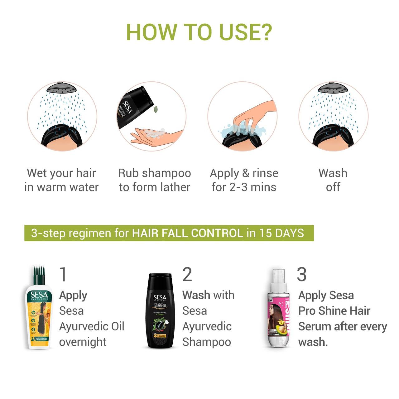 SESA Ayurvedic Hair Oil 200Ml + Ayurvedic Medicinal Shampoo 200Ml Combo Pack Control Hair Fall Nourishes Scalp Help Hair Growth For Men & Women