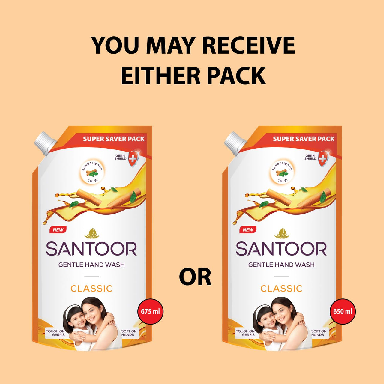 Santoor Classic Gentle Hand Wash 1300+650ml with Natural Goodness of Sandalwood & Tulsi| Rich Lathering Formula With Anti-Bacterial Properties| Soft on Hands| Soothes & Hydrates Skin