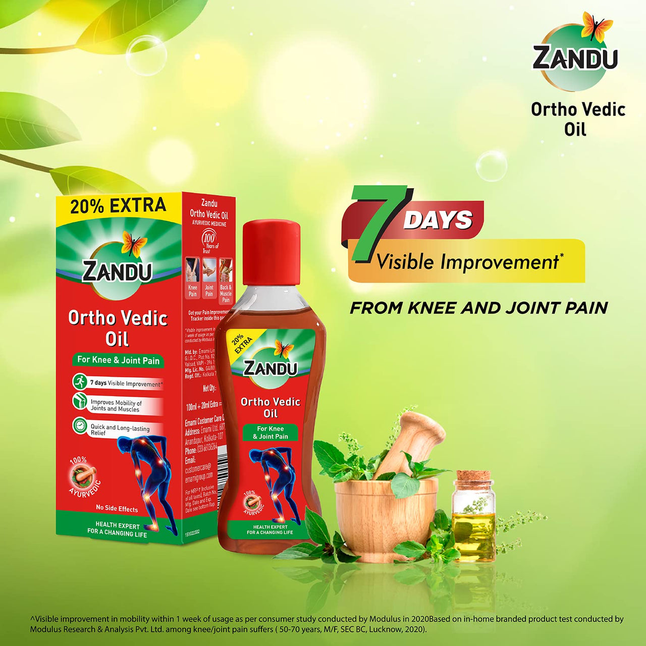 Zandu Othro Vedic Oil 180ml, Ayurvedic Oil for Relief from Knee and Joint Pain,Muscle Pain, Osteoarthritis Visible Improvement in 7 days