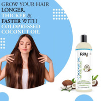 Rey Naturals Neem Oil, Coconut Oil & Castor Oil For Hair Growth, Soothing Scalp, Dandruff & Hairfall Control (Nariyal Oil), Cold Pressed Oil For Hair & Skin Care -200ml*2 | Virgin Unrefined Herbal Oil