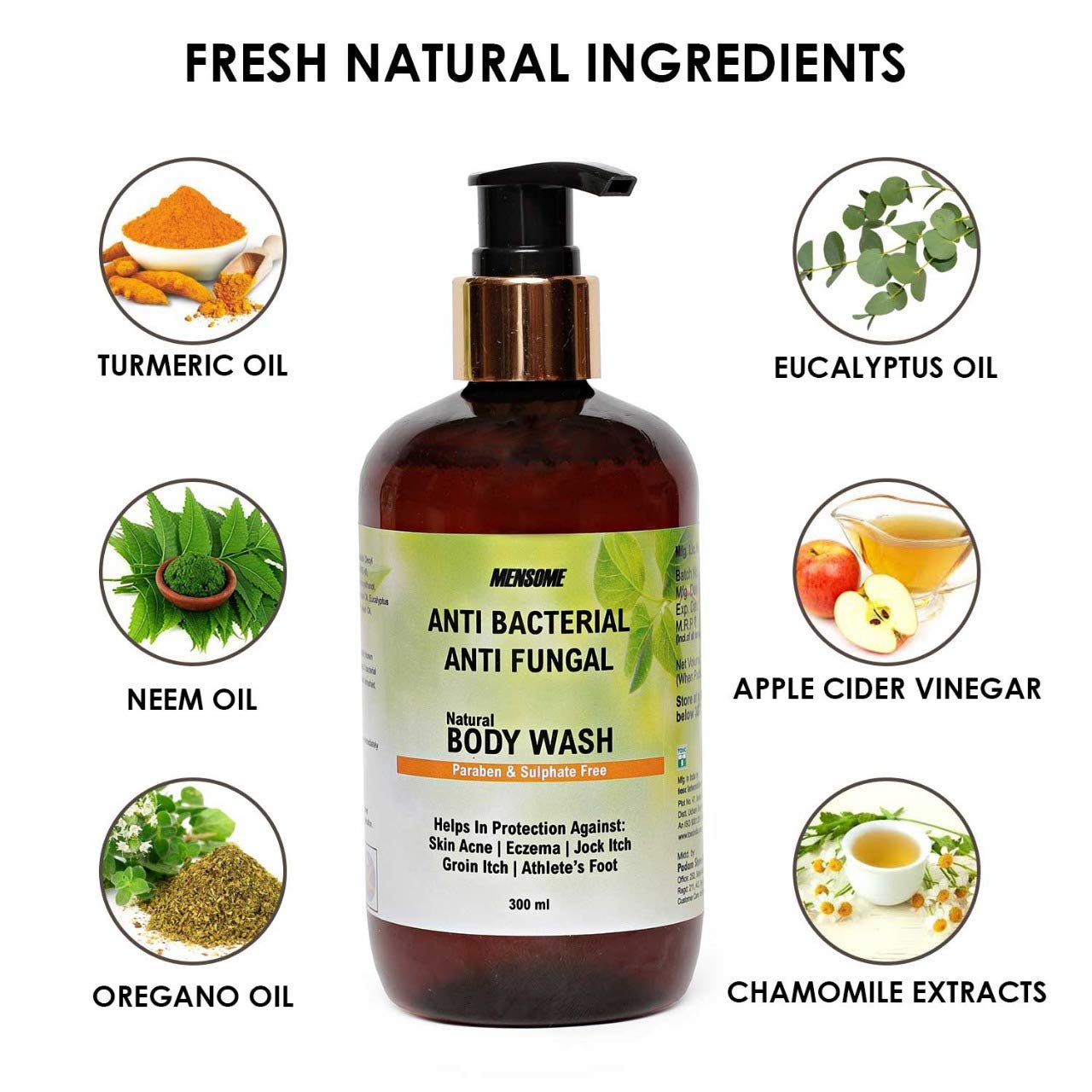 MENSOME Natural Anti Bacterial & Anti Fungal Body Wash Gel, Chemical Free, Men & Women In 300 Ml