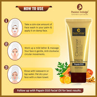 Passion Indulge Natural Papain D10 Cleanser 100ml & Papain D10 HydraGel Moisturizer 50gm Combo Pack For Reduces Tan