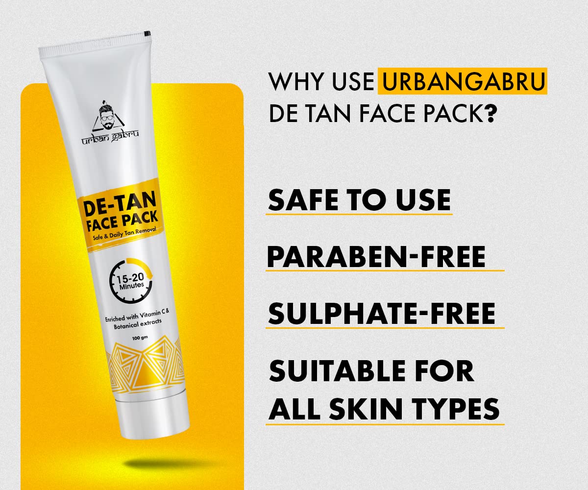 UrbanGabru De-tan Face Pack with Vitamin C & Aloe Vera Extracts | Tan Removal in 10 Mins | Brings Back Natural Colour (100 gm)