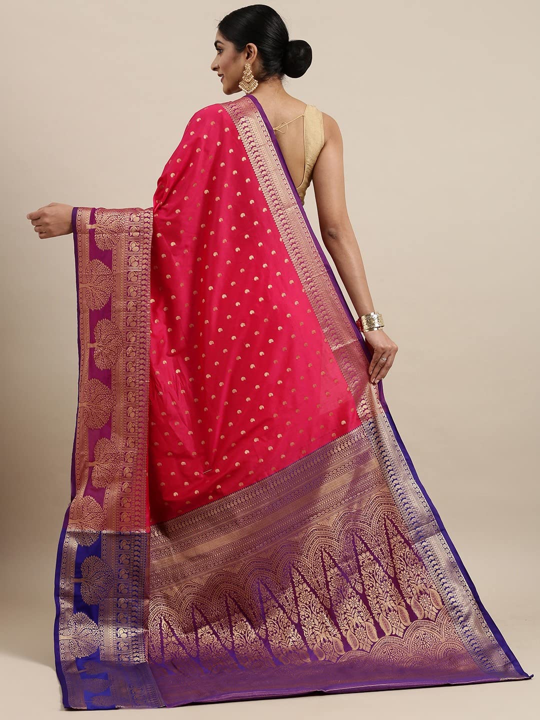 Pandadi Saree Women's  Banarasi Silk Saree With Unstitched Blouse Piece