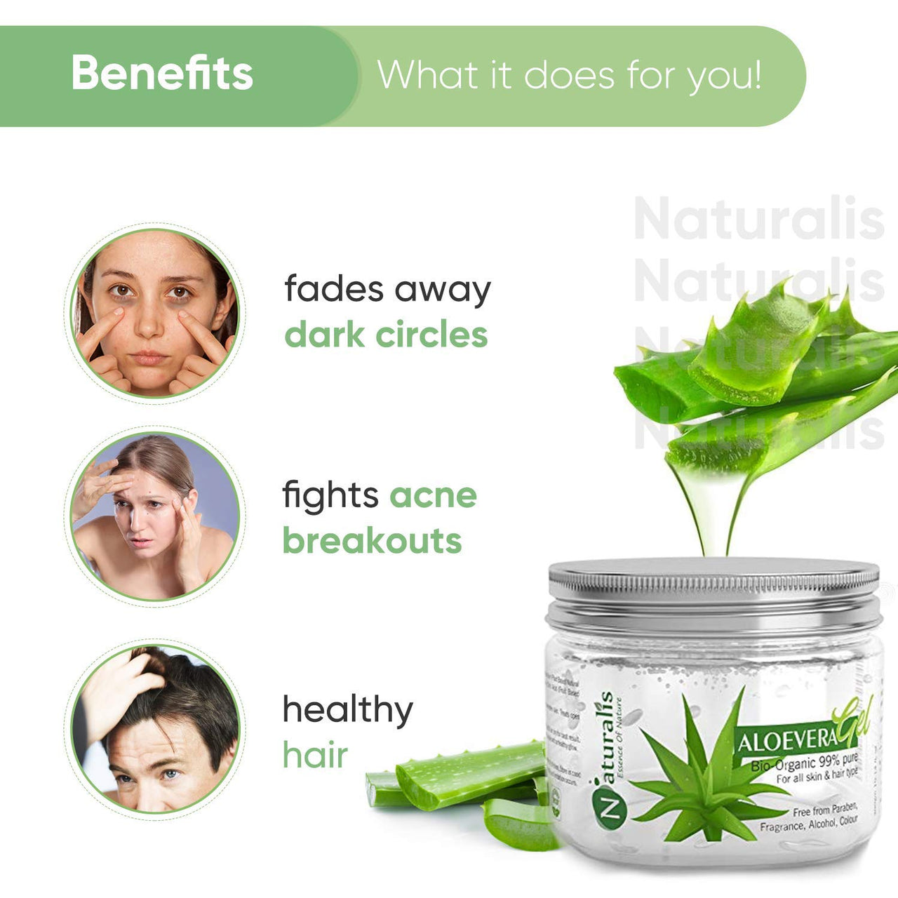 Naturalis Aloevera Gel for Face – Natural Aloe Vera Gel for Hydration, Nourishment, and Hair Care – Aloevera Gel for Skin & Hair that Soothes, 300g