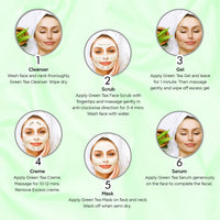 Astaberry Green Tea Facial Kit 6 Steps For All Skin Types - Anti Pollution Skin Care | Skin elasticity | Fights skin damage & Relaxing and Soothing | With Neem & Olive