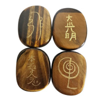 Loveliome 4 Pcs Tiger's  Eye Engraved Chakra Stones Healing Crystal Reiki Balancing Palm Stone, 25mm Brown-tiger's  Eye