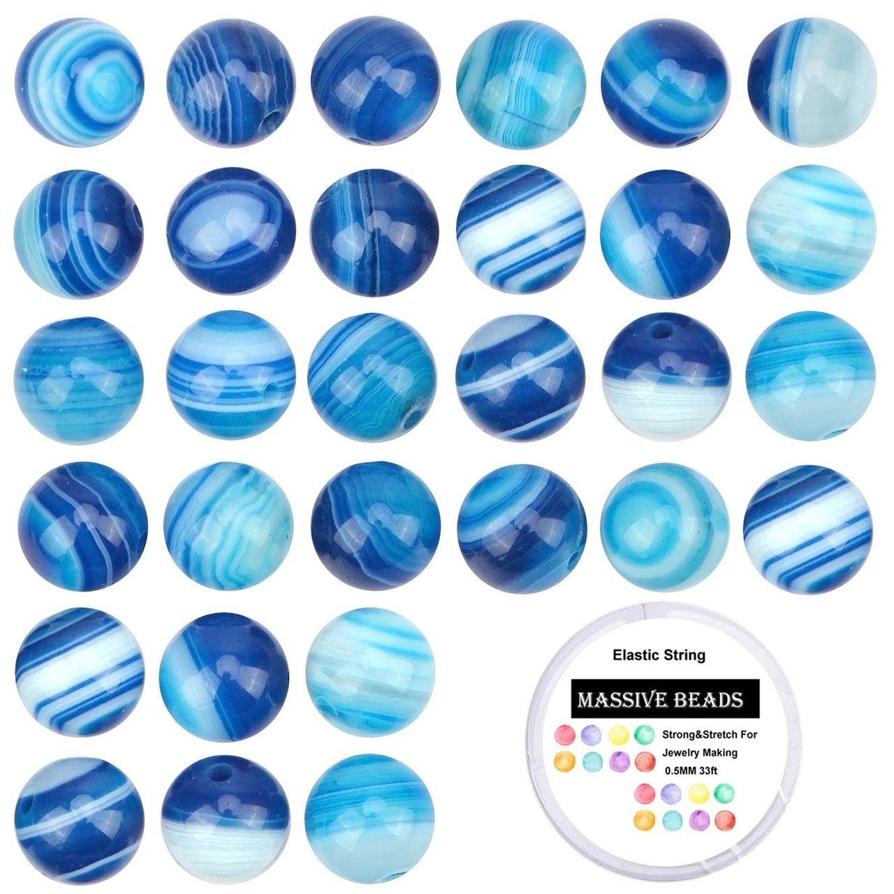 100Pcs Natural Crystal Beads Stone Gemstone Round Loose Energy Healing Beads with Free Crystal Stretch Cord for Jewelry Making (Blue Agate, 8MM) Blue Agate