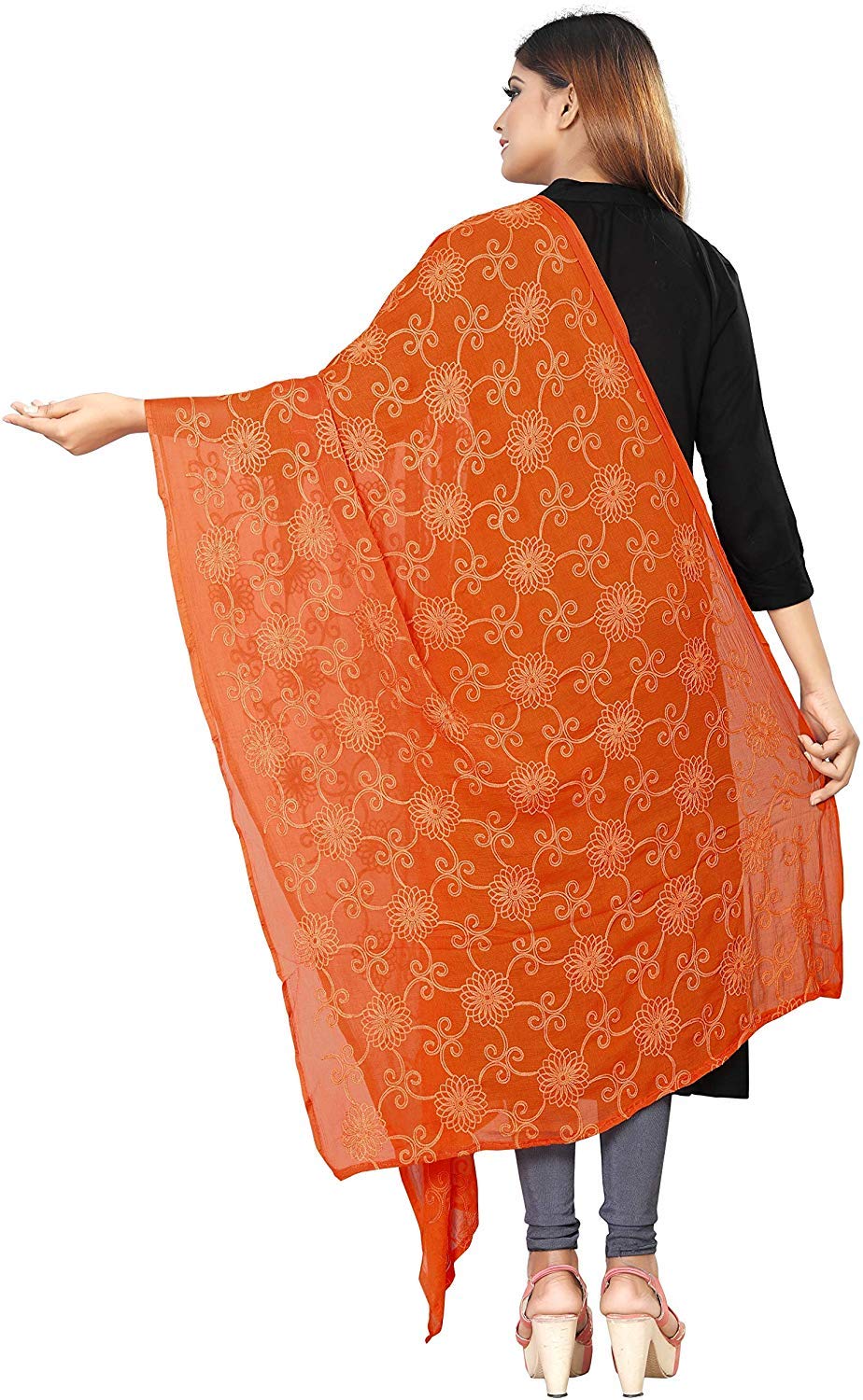 AKSHAR LLC Women's  Designer Pure Chiffon Dupatta with Pure Cotton Thread Embroidery Work