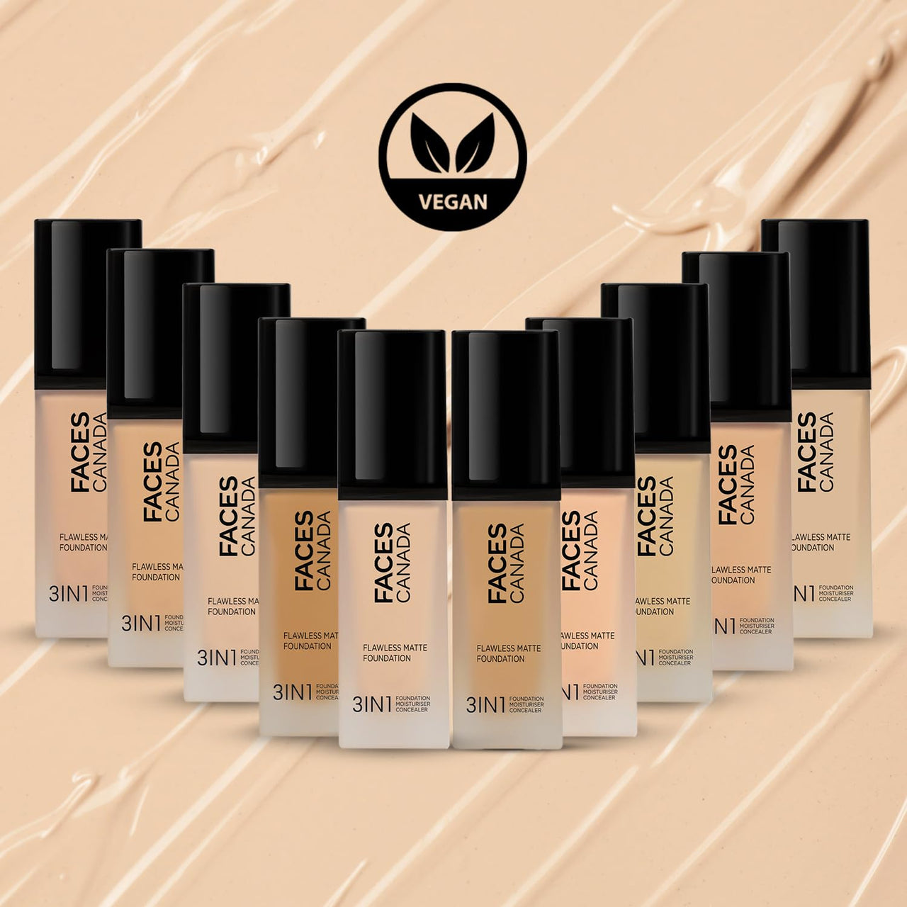 FACESCANADA Flawless Matte Foundation-Absolute Ivory,30 Ml 3-In-1 Foundation+Moisturizer Cream For All Skin Types+Concealer|12 Hr Hydration+Spf 1|Hd Matte Coverage|Lightweight|Anti Ageing,Pack Of 1