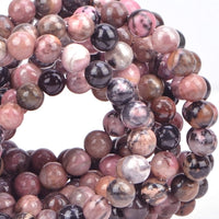 100Pcs Natural Crystal Beads Stone Gemstone Round Loose Energy Healing Beads with Free Crystal Stretch Cord for Jewelry Making (Pink Black Rhodonite, 6MM) Pink Black Rhodonite