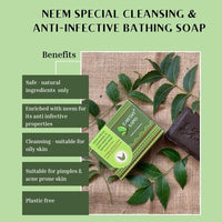 Earthy Sapo Handmade Neem Bathing Soap, 100g, Pack of 1 | Natural Cleansing Soap | Neem-Based Formula for Daily Use | For oily skin | Vegan, Eco-Friendly, Free from Chemicals