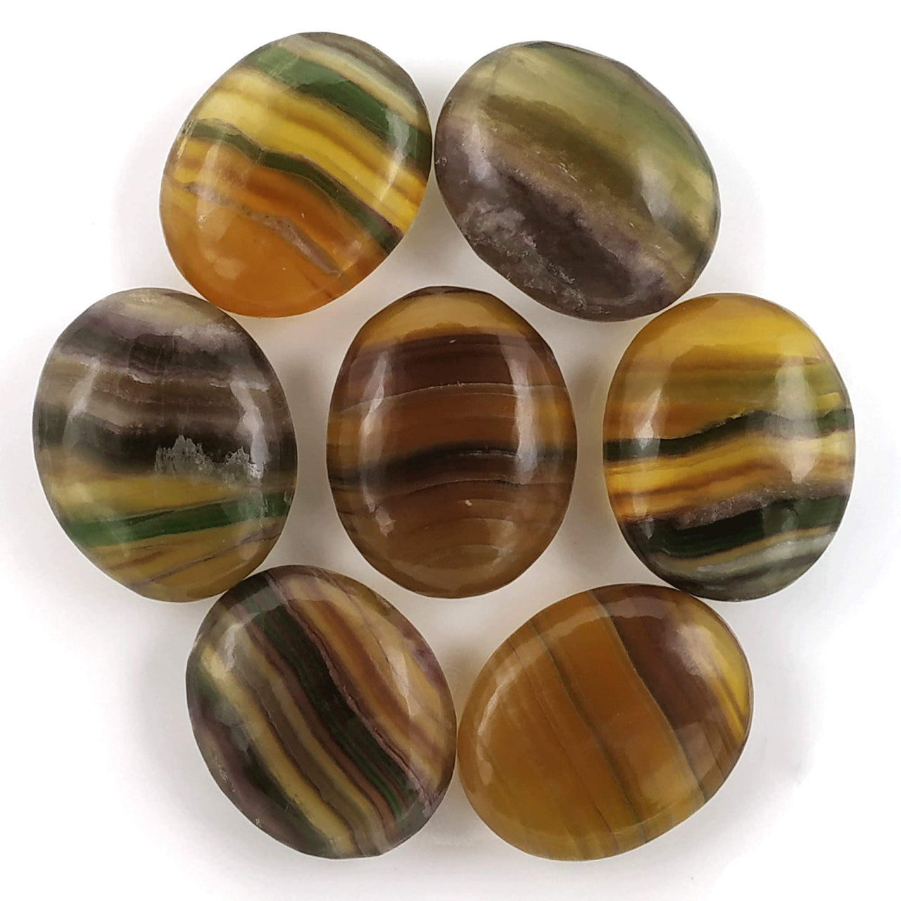 Amazing Gemstone Fluorite Palm Stone - Pocket Massage Worry Stone for Natural Body Chakra Balancing, Reiki Healing and Crystal Grid (Fluorite)