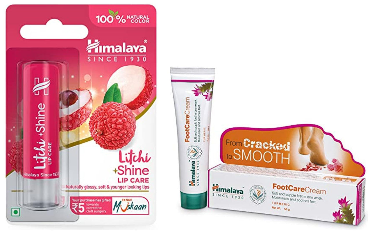 Himalaya Litchi Shine Lip Care, 4.5g & Himalaya Wellness Foot Care Cream, 50gm | Moisturizes and Soothes Feet