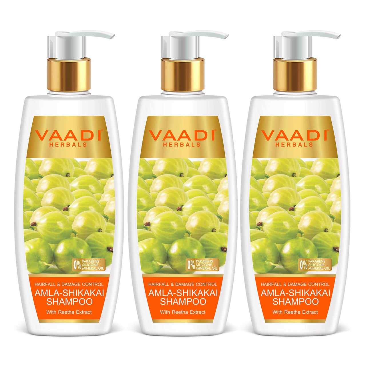 Vaadi Herbals Hair fall and Damage Control Amla Shikakai Shampoo, 350ml (Pack of 3)