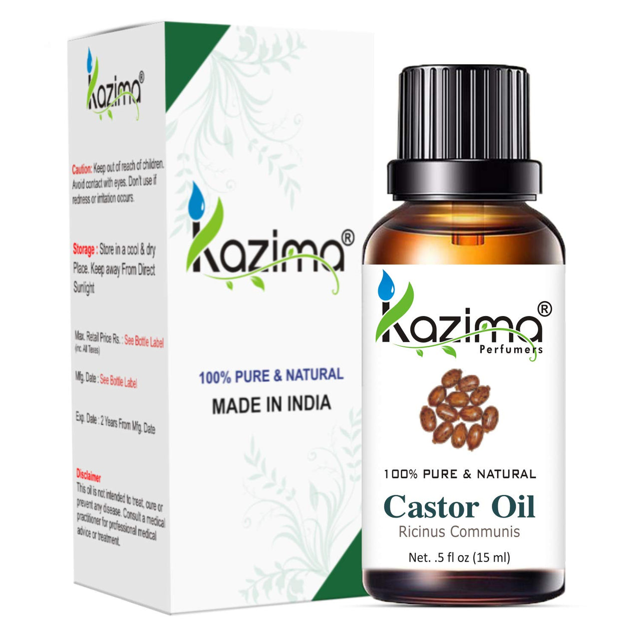 KAZIMA Combo of Rosemary Oil and Castor Oil - 100% Pure & Undiluted Oil for Hair Growth, Skin Care, Aromatherapy, Body & Massage, 15 ml each