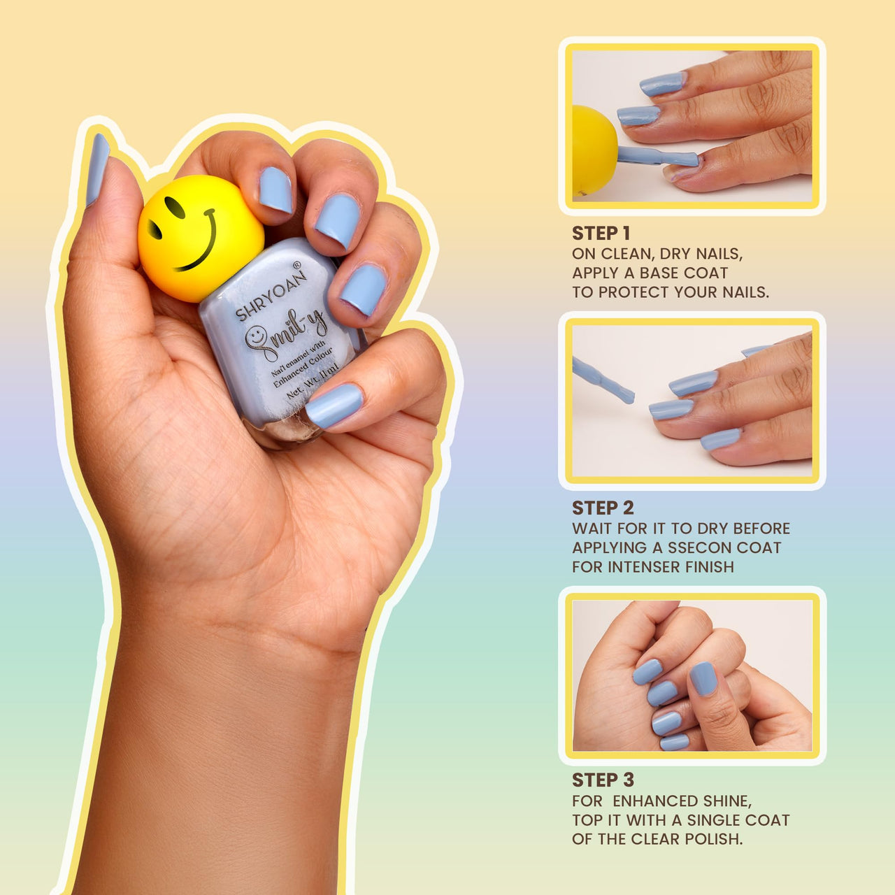 Shryoan Smil-y Glossy Nail Enamel With Enhanced Colors | Long Lasting Nail Polish | With Nail Polish Remover | Shade- Glitter Fusion | Set of 3 | 11ml Each