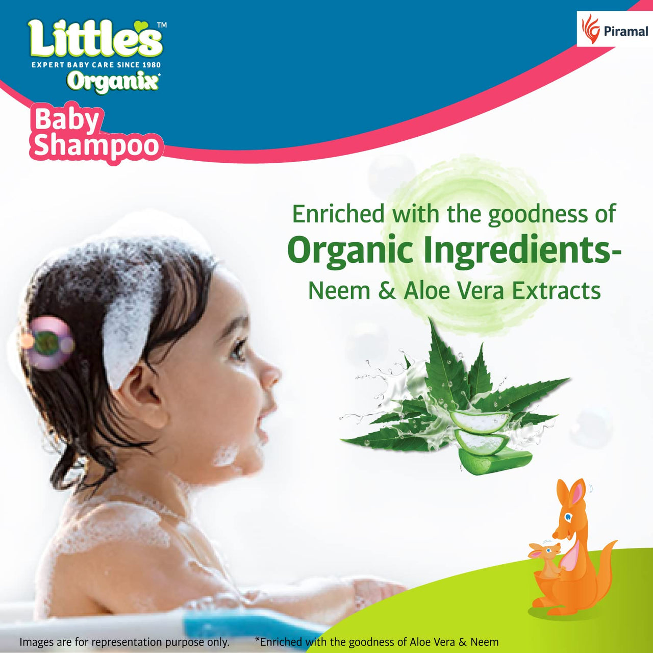 Little's Organix Baby Shampoo I Mild & Gentle I Enriched wIth Organic Ingredients - Neem & Aloe Vera extracts I Free from Paraben & Phthalates I Dermatologically Tested , 400 ml