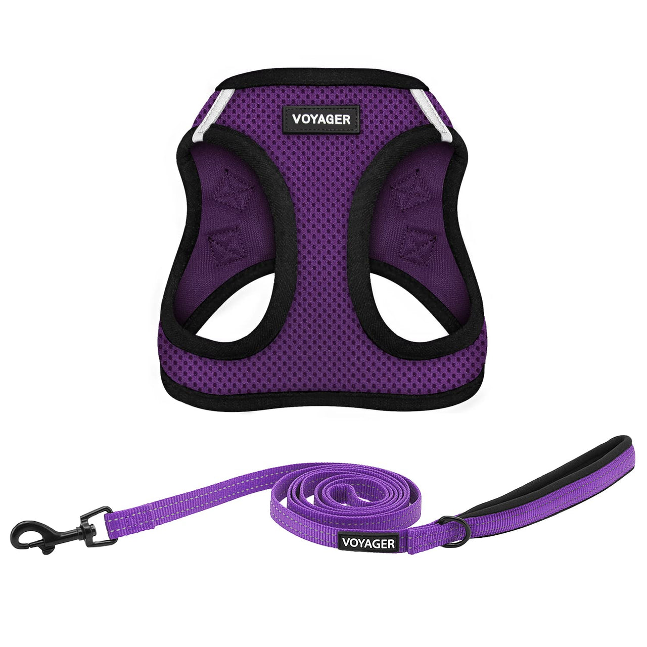 Voyager Step-in Air All Weather Mesh Harness and Reflective Dog 5 ft Leash Combo with Neoprene Handle, for Small, Medium and Large Breed Puppies by Best Pet Supplies - Purple/Black Trim, XXX-Small